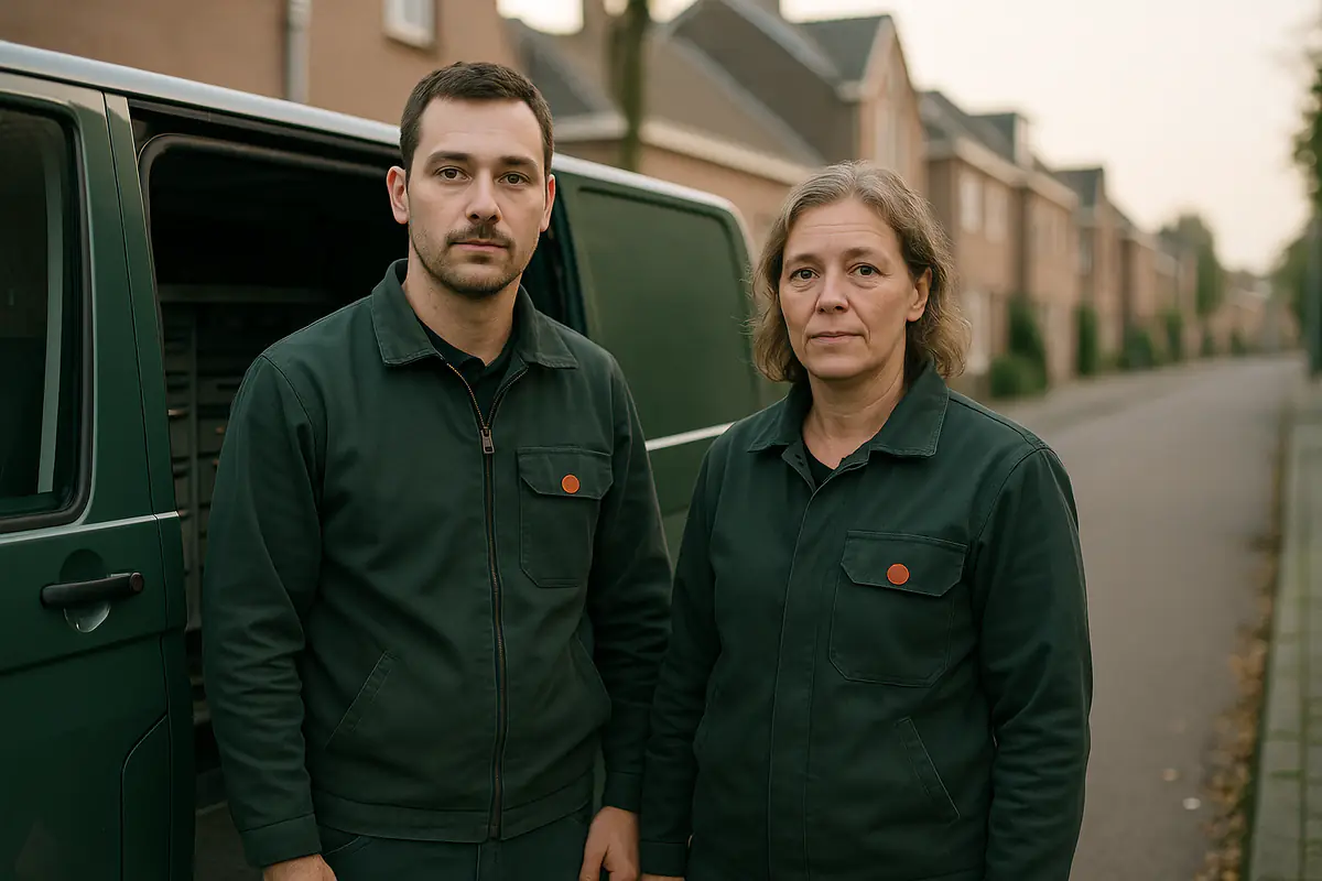 Twee slotenmakers van De Slotenmaker van Weert bij de servicebus